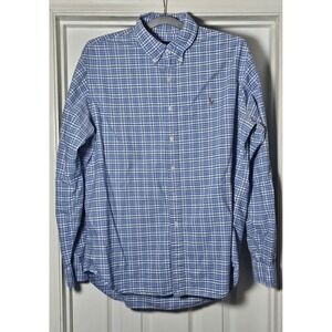 Ralph Lauren Plaid Flesh Pony Logo Button Down Shirt Men's Size XL Blue Cotton